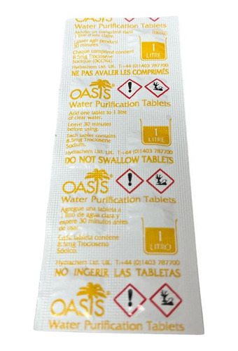 Sobre Tira X10 Tabletas Pastillas Purificadoras Agua Oasis