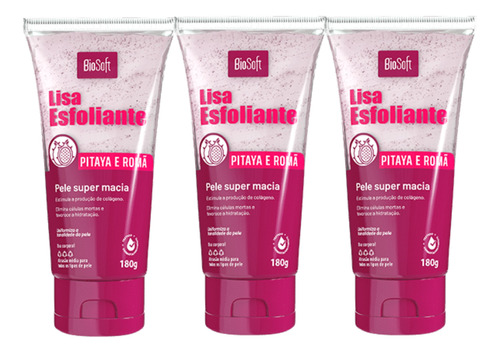 Creme Esfoliante Pitaya E Romã 180g Biosoft 3 Unidades