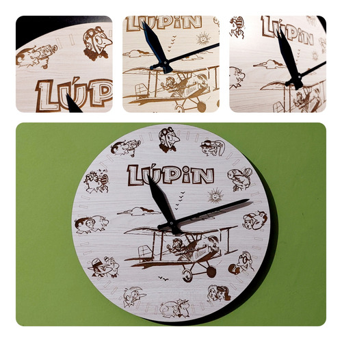 Reloj De La Revista Lúpin En Madera 32cm Grabado Láser