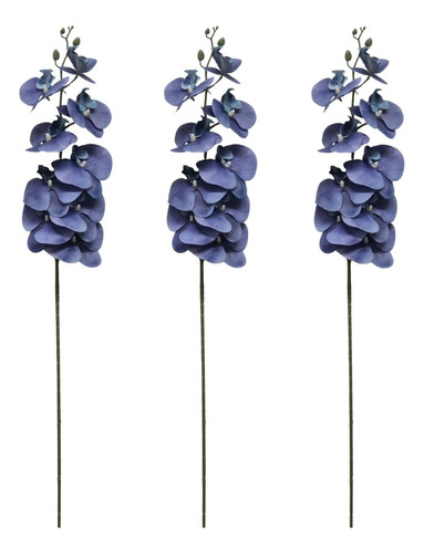 Kit Com 3 Orquídeas Azul 3d Plantas Artificiais Enfeite Sala