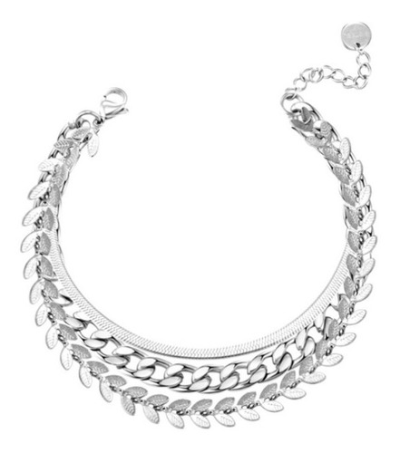 Pulseira Feminina Três Camadas Glamour De Aço Inoxidável