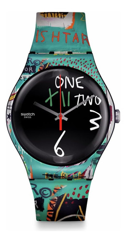 Reloj De Cuarzo Swatch Ishtar De Jean-michel Basquiat, Azul