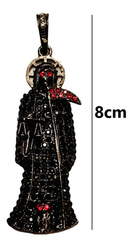 Dije Santa Muerte Acero Inoxidable Negro Zirconias Rojo Mod1