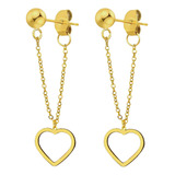 Aretes Pendientes Forma Corazón Cadena Color Oro Mujer