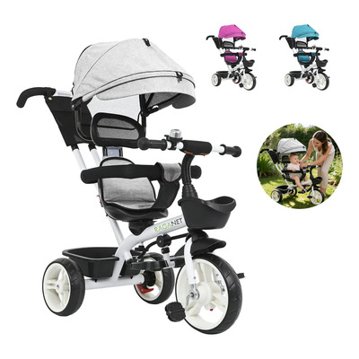 Triciclo Infantil 3 En 1 Para Bebé Bicicleta Tipo Carreola Color Gris | Envío gratis