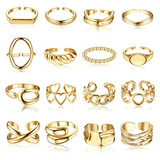 Fibo Steel 16 Anillos Gruesos Con Cúpula De Oro Para Mujer, 