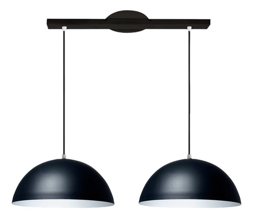 Colgante Negro 2 Luces 60 Cm Barral Moderno Campana 30 Cm