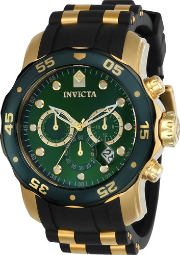 Color Original De La Correa Del Reloj Invicta Pro Diver 17886: Negro, Color Del Bisel: Verde, Color De Fondo: Verde