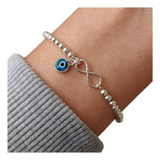 Pulsera De Bolitas Con Dije Infinito Y Ojo Plata 925