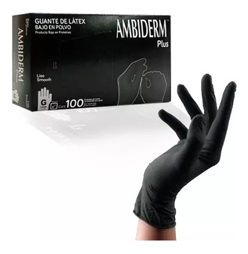 Guantes Negros Latex (tatuajes, Estetica, Cocina) Ambiderm M