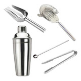 Set Kit Bartender Barman Coctelera Tragos Acero Inox 5 Pcs