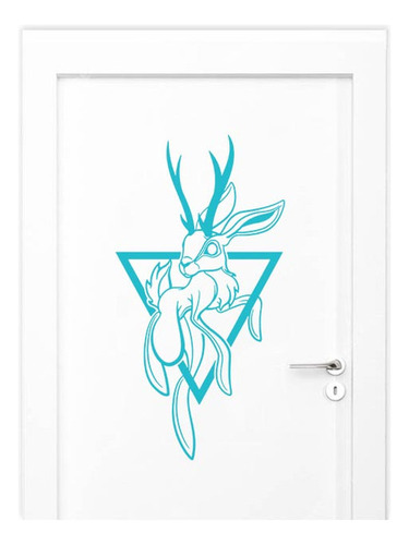 Adesivo Para Porta Azul Animal Coelho Jackalope