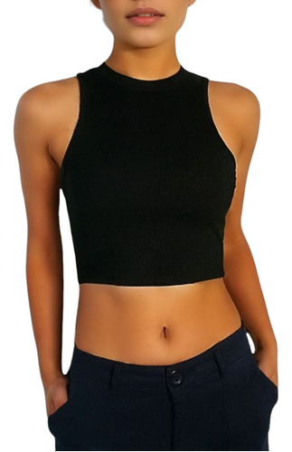 Crop Top Sin Mangas Tela Suave Para Mujer