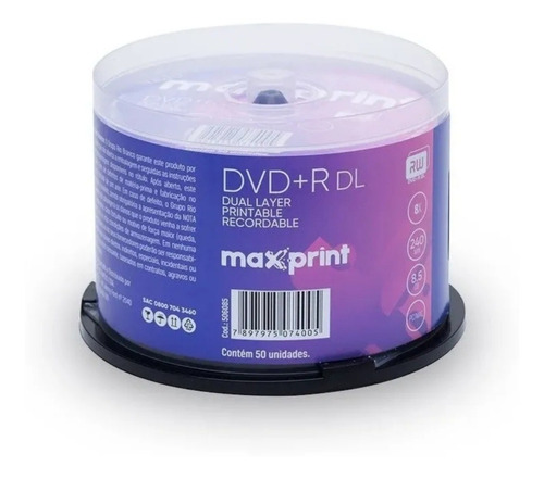 50 Dvd+r 8.5 Gb Maxprint Printable 240 Minutos 8x Original  