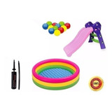 Piscina 1,14 Cm+200 Pelotas + Rodadero Niños+ Inflador Combo