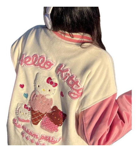 Sudadera Hello Kitty Rosa Terciopelada Tela Chamarra