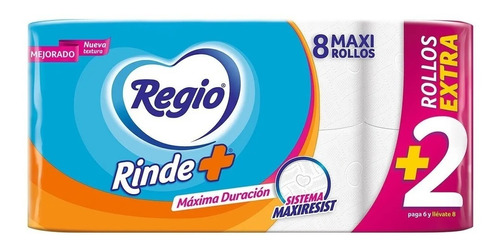 Papel Higienico Regio Rinde Mas Con 6 Rollos + 2 Gratis