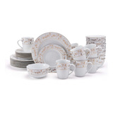 Set Vajilla Blanco Porcelana 32 Piezas Floral Metallic Gold