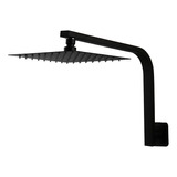 Regadera Led Cuadrada Negra De Brazo Curvo 8 Pulgadas