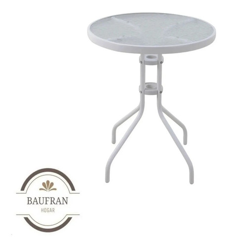 Mesa De Jardín Balcón Vidrio Y Hierro Redonda 60cm