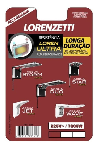 Resistencia Acqua Duo Ultra Star Storm Lorenzetti 220v 7800w