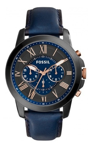 Reloj Fossil Fs5061 Grant Blue Hombre Cuero 100% Original