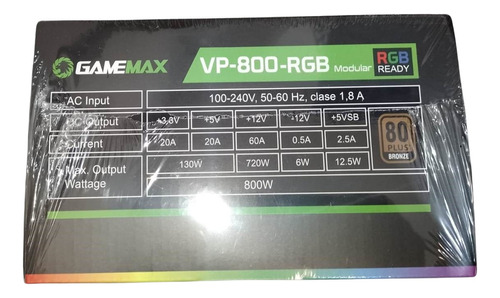 Fuente Gamemax Vp-800 800w 80 Plus Bronze Rgb 1