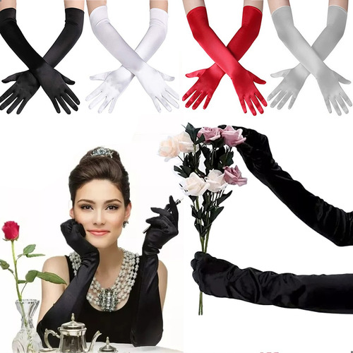 Guantes De Satin Largos Accesorio Elegantes Para Fiesta