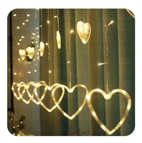 Cortina Navidad Fiestas Luces Led Corazones 2,5 Mts 220v Yl