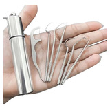 Conjunto De Bolso 7pcs Palitos De Dente De Aço Inoxidável Re