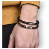 Pulsera Clásica Por Unidad Cuero Trenzado Brazalete De Lujo 