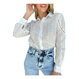 Camisa Importada Broderie Blusa Mujer Calada Crochet Hindu