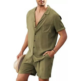 Conjunto De Camisa Masculina De Linho Manga Curta E Short