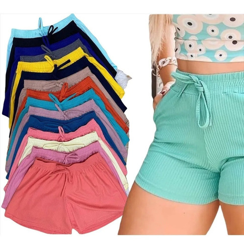 Kit 2 Shorts Feminino Bengaline Moda Saida De Praia P Ao G3