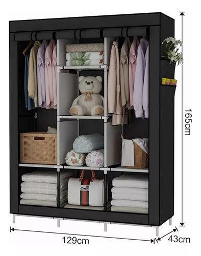 Guarda Roupa Casal /solteiro Dobrável Multiuso 3 Porta Cor Preto