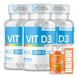 3x Vitamina D3 2000ui + Mk7 + Vitaminas 60 Caps + Brinde