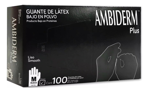 Guante Látex Ambiderm Negro Plus Caja 100pza Ch, M O Gde