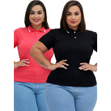 Kit 2 Blusa Polo Tshirt Feminina Plus Size Casual /uniforme 