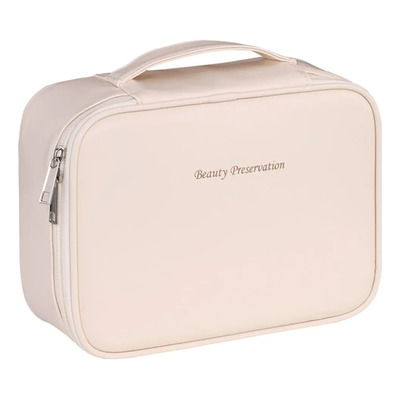 Necessaire Estojo Bolsa Maquiagem Grande Capacidade Couro PU Impermeável Divisórias Removíveis Porta Pincéis Organizador Cosméticos Viagem Profissional - Branco | Frete grátis