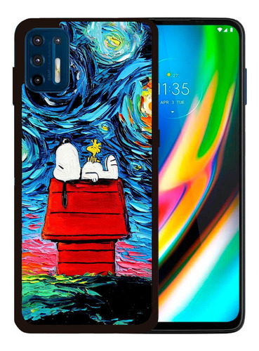 Funda Moto G9 Plus Snoopy Noche Estrellada Tpu/pm Uso Rudo