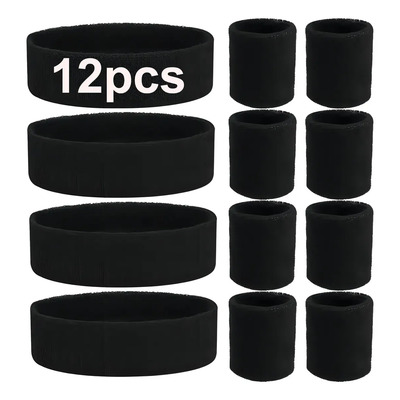 12pc Banda Deportiva Cabeza Sudor Elástica Diadema Muñequera Color Negro | MercadoLibre