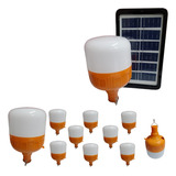 10 Lâmpada Solar Led 80w Bulbo Recarregável + Painel Solar