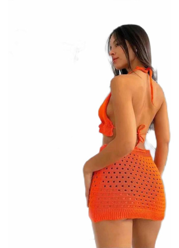 Conjunto De Hilo Playero Calado Mujer Tendencia Verano