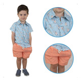 Conjunto Infantil Masculino Camisa Tricoline Bermuda 1 Ao 3