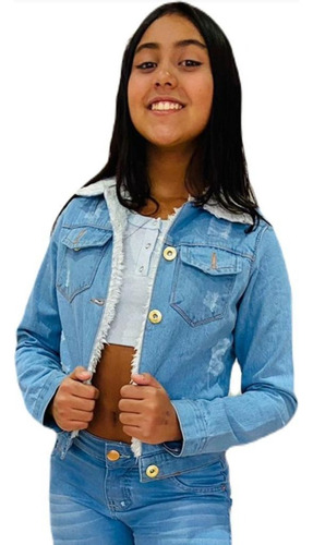 Jaqueta Jeans Pelinho Feminina Jaquetinha Menina Juvenil 