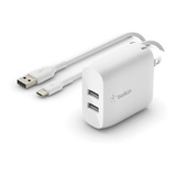 Cargador Pared 2p Usb-a 12w+cable Usb-a A Usb-c 1mt Belkin