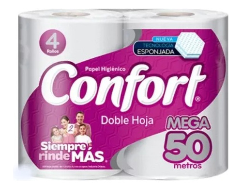 Papel Higiénico Confort 4 Rollos 50 Mts C/u Doble Hoja