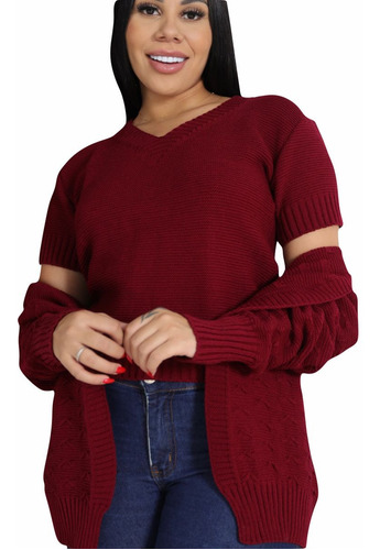 Blusa E Casaquinho De Frio Tricot Inverno Conjunto