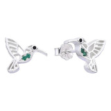 Aros Aritos De Colibri Chiquitos Piedras Verde De Plata 925