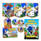 Kit Sonic Impreso Cumple Banderín Invitaciones Stickers